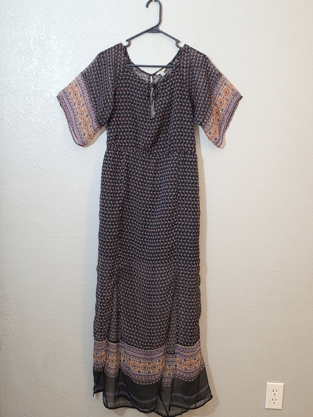 Urban Outfitters/Ecote Boho Printed Sheer Black Maxi Dress Womens Medium Lined